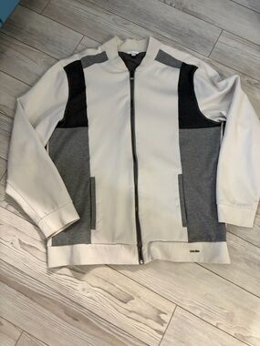 Calvin Klein Men's Zip-Up Colorblock Sweater Jacket - Cream, Gray & Black Large